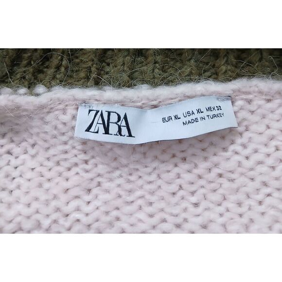 Zara womens xl beige olive green full zip wool sweater Slouchy Cottagecore - Picture 7 of 9